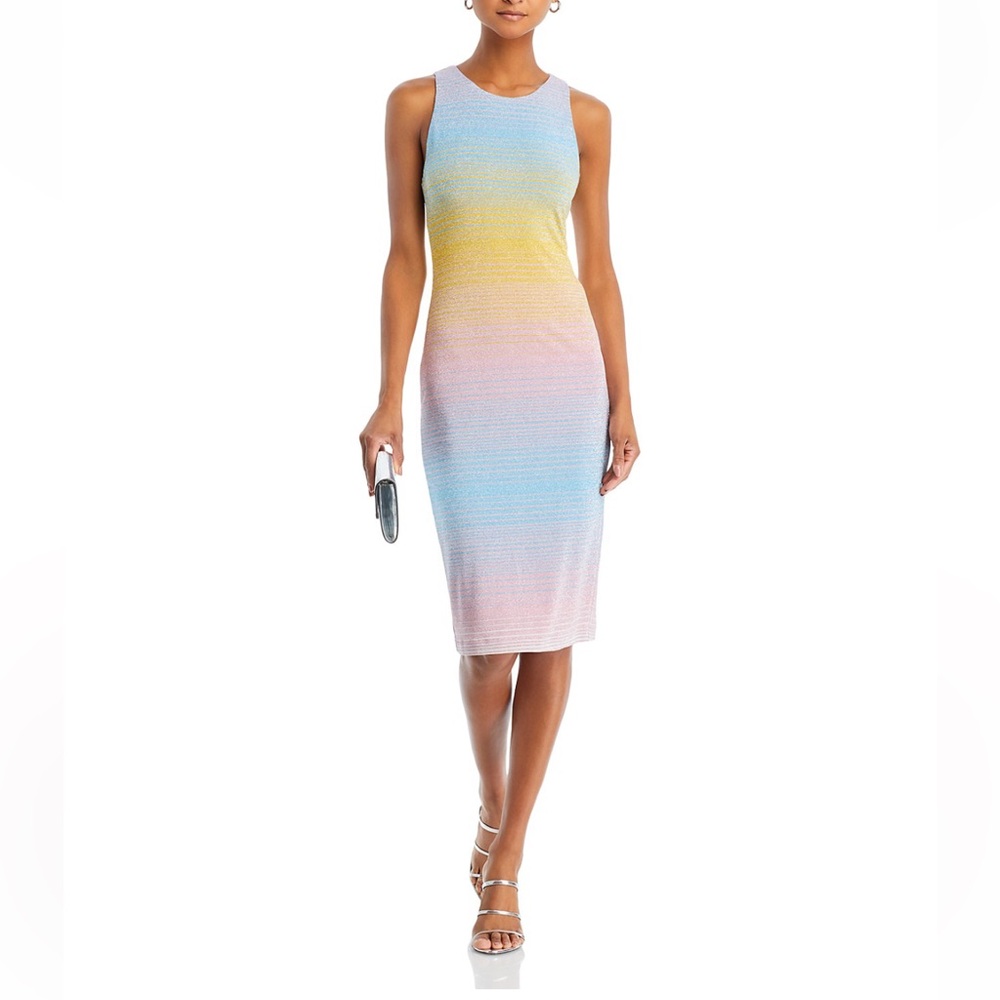 Black Halo Hudson Shimmer Ombré Striped Midi Dress Sz 14 NWT